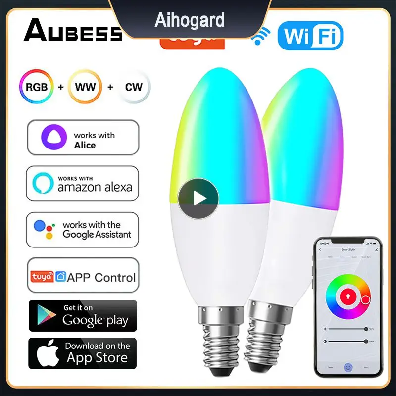 

Rgb Candelabra Lamp Led Bulbs Diy Color Dimmable Dimmable Brightness Adjustable E14 Light Bulb Voice Control 5w Tuya Wifi