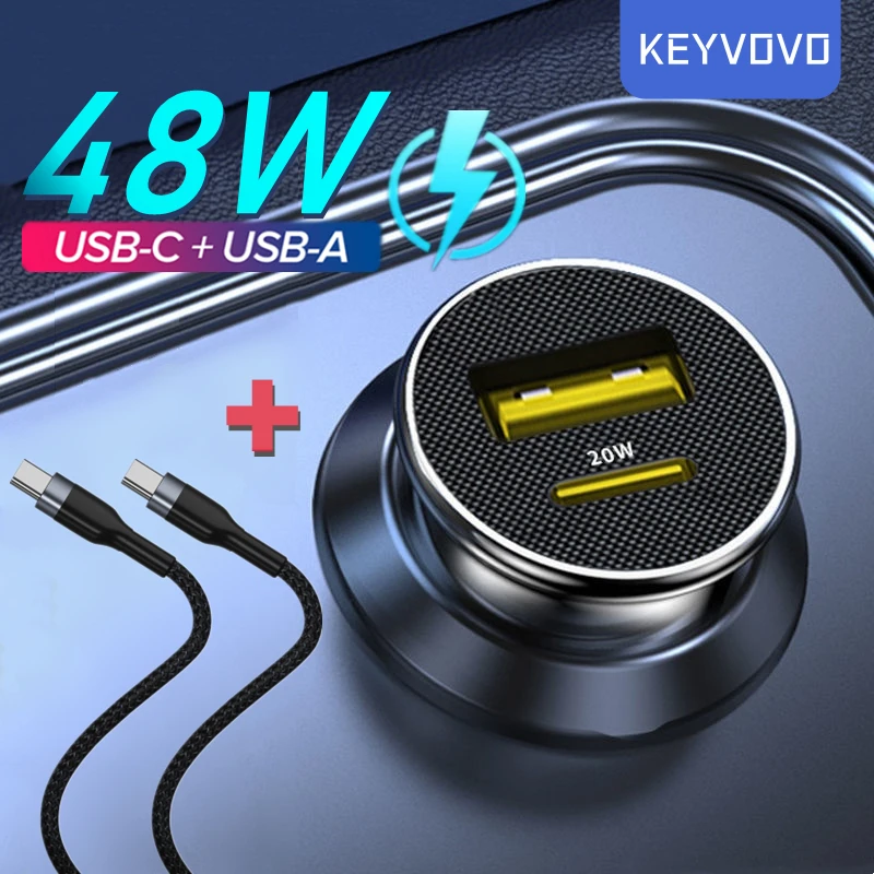PD QC автомобильное зарядное устройство 5 А с двумя USB-портами и светодиодной