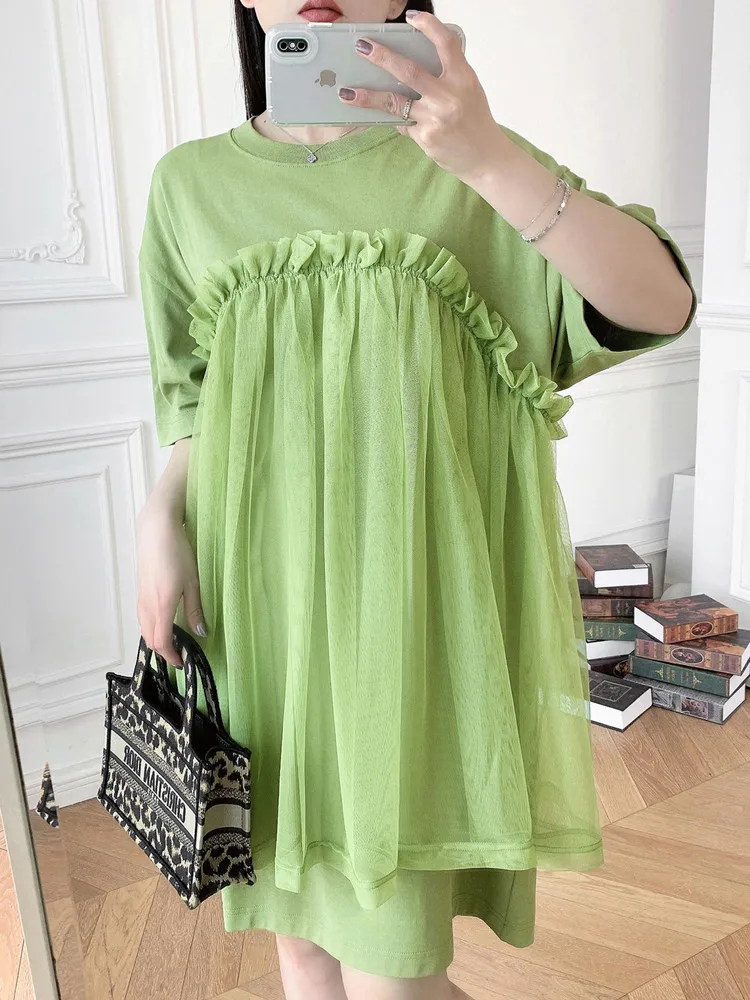 Women Stitching Mesh Green Dresses 2022 Summer new Loose Short Sleeve Lady O-neck Mini Robes
Women Stitching Mesh Green Dresses 2022 Summer new Loose Short Sleeve Lady O-neck Mini Robes
