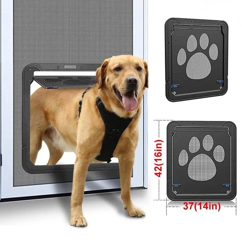 

Large Dog Cat Screen Door Lockable Puppy Safety Magnetic Flap with 4 Exterior Doors Security Lock Free Entry And Exit For Pets