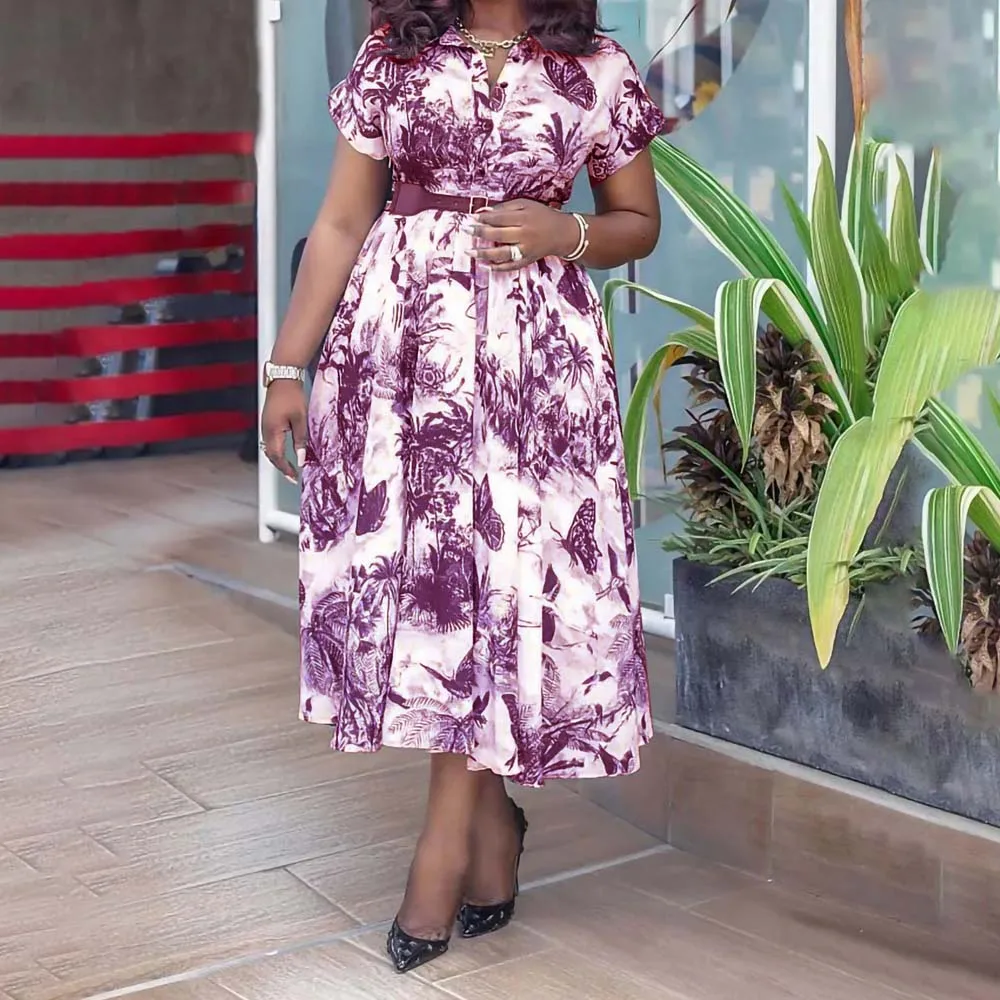 Summer Dress New Fashion Print Lapel Button Short Sleeve Waist Slim Dress With Belt Elegant OL Commuter Office Casual Streetwear
Summer Dress New Fashion Print Lapel Button Short Sleeve Waist Slim Dress With Belt Elegant OL Commuter Office Casual Streetwear