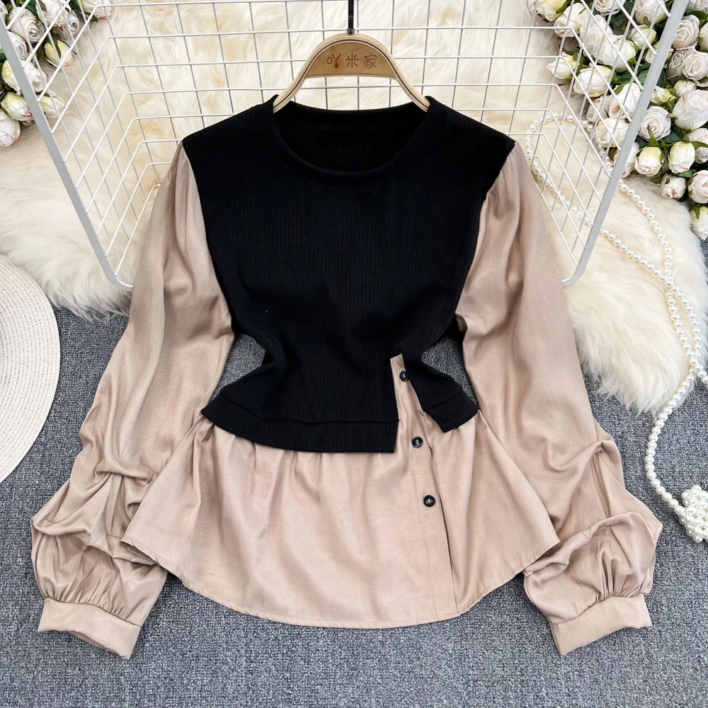 VANOVICH Autumn New Korean Style Casual O-neck Knitting Patchwork Shirt Women's Fake Two-piece Waist Slim Lantern Sleeve Blouse
VANOVICH Autumn New Korean Style Casual O-neck Knitting Patchwork Shirt Women's Fake Two-piece Waist Slim Lantern Sleeve Blouse