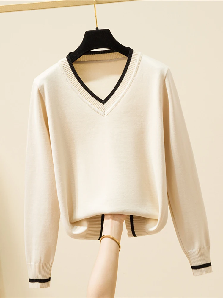 Winter Women's Pullover Loose Knitted Sweater V Neck Long Sleeve Basic Casual Black Apricot Knit Pull Femme Hiver Korean Tops
Winter Women's Pullover Loose Knitted Sweater V Neck Long Sleeve Basic Casual Black Apricot Knit Pull Femme Hiver Korean Tops