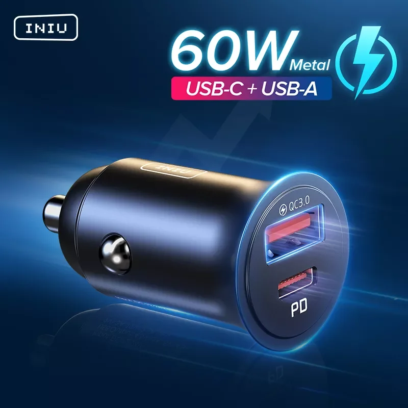 INIU PD 60W Car Charger 5A Dual USB LED QC Fast Charge Type C Phone Adapter For iPhone 12 11 XR iPad Sumsung Xiaomi Mi Huawei LG
INIU PD 60W Car Charger 5A Dual USB LED QC Fast Charge Type C Phone Adapter For iPhone 12 11 XR iPad Sumsung Xiaomi Mi Huawei LG