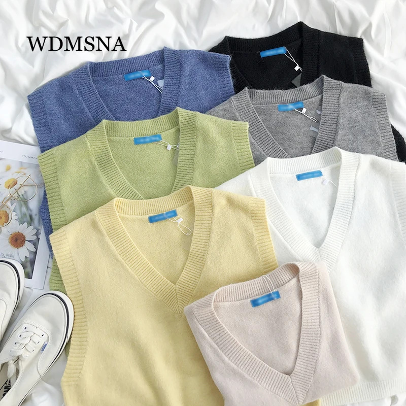 WDMSNA Simple Solid Color V-neck Sweater Vest Short Sleeveless Knitted Vest for Women Vintage Loose Casual Woman Vest Sweater
WDMSNA Simple Solid Color V-neck Sweater Vest Short Sleeveless Knitted Vest for Women Vintage Loose Casual Woman Vest Sweater