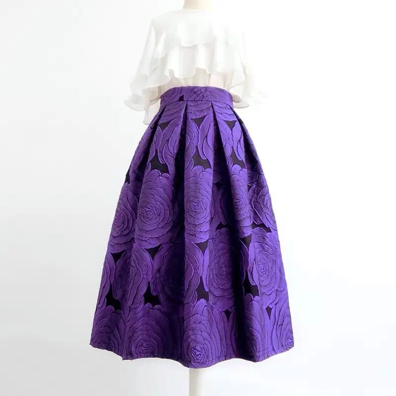 Women High-waist Purple Bubble Stereoscopic Rose Skirt 
Women High-waist Purple Bubble Stereoscopic Rose Skirt