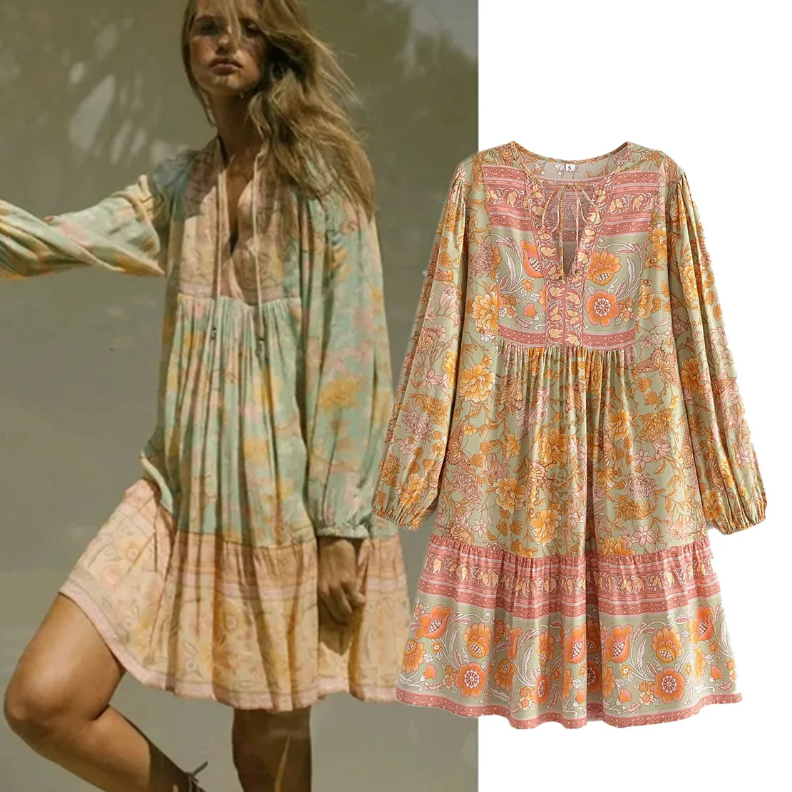 Maxdutti Indie Folk Vintage Floral Dress Print Tassels Cotton V-neck Dress Loose Bohemian Mini Dress Women
Maxdutti Indie Folk Vintage Floral Dress Print Tassels Cotton V-neck Dress Loose Bohemian Mini Dress Women