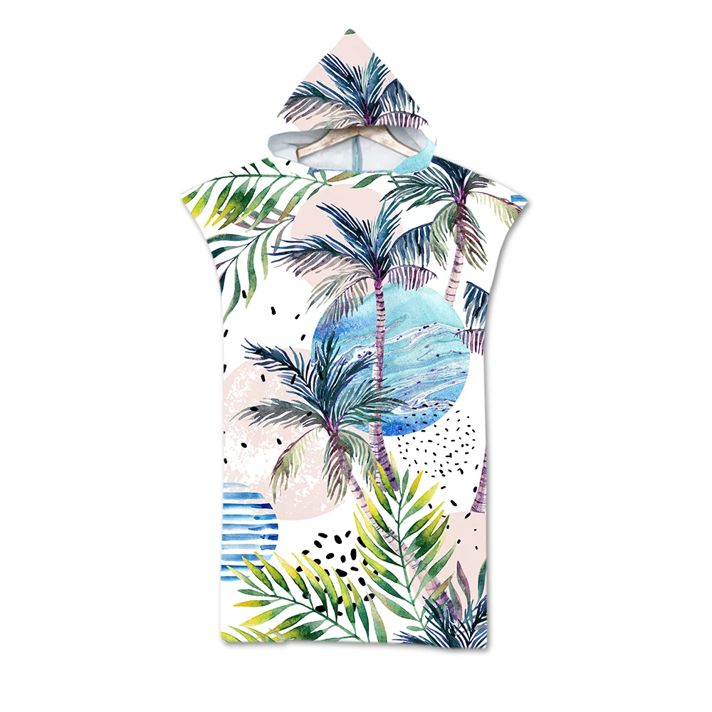 

Leaves Print Microfiber Beach Towel Dress Hooded Robe Poncho Bath Towel For Adult Swim Beach Surf Bathrobe Beachwear de plage