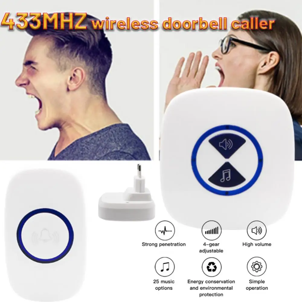 220Vportable Home Remote Intelligent Electronic Remote Control Doorbell Cross-border 433MHZ Wireless Doorbell Caller Eu Doorbell
220Vportable Home Remote Intelligent Electronic Remote Control Doorbell Cross-border 433MHZ Wireless Doorbell Caller Eu Doorbell