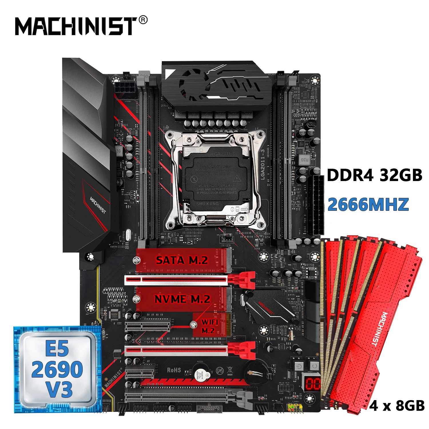 MACHINIST E5 MR9A PRO MAX LGA 2011-3 Motherboard Set Kit with Xeon E5 2690 V3 CPU + DDR4 32GB RAM Memory Combo ATX USB3.0
MACHINIST E5 MR9A PRO MAX LGA 2011-3 Motherboard Set Kit with Xeon E5 2690 V3 CPU + DDR4 32GB RAM Memory Combo ATX USB3.0