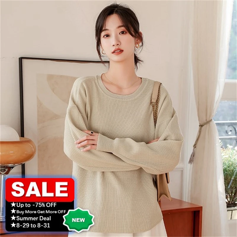 

2022 Oversize Pullover Sweaters Cardigans Long Sleeved Top Large Women Casual Sports Cover Super Round Neck Curved Hem