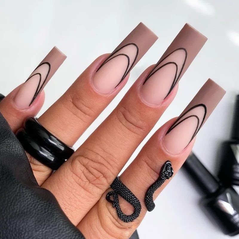 

24PCS Matte Fake Nails Long coffin Head Sweet Style Press on Nails Wearable Finished Nail Piece with Jelly glue for girls