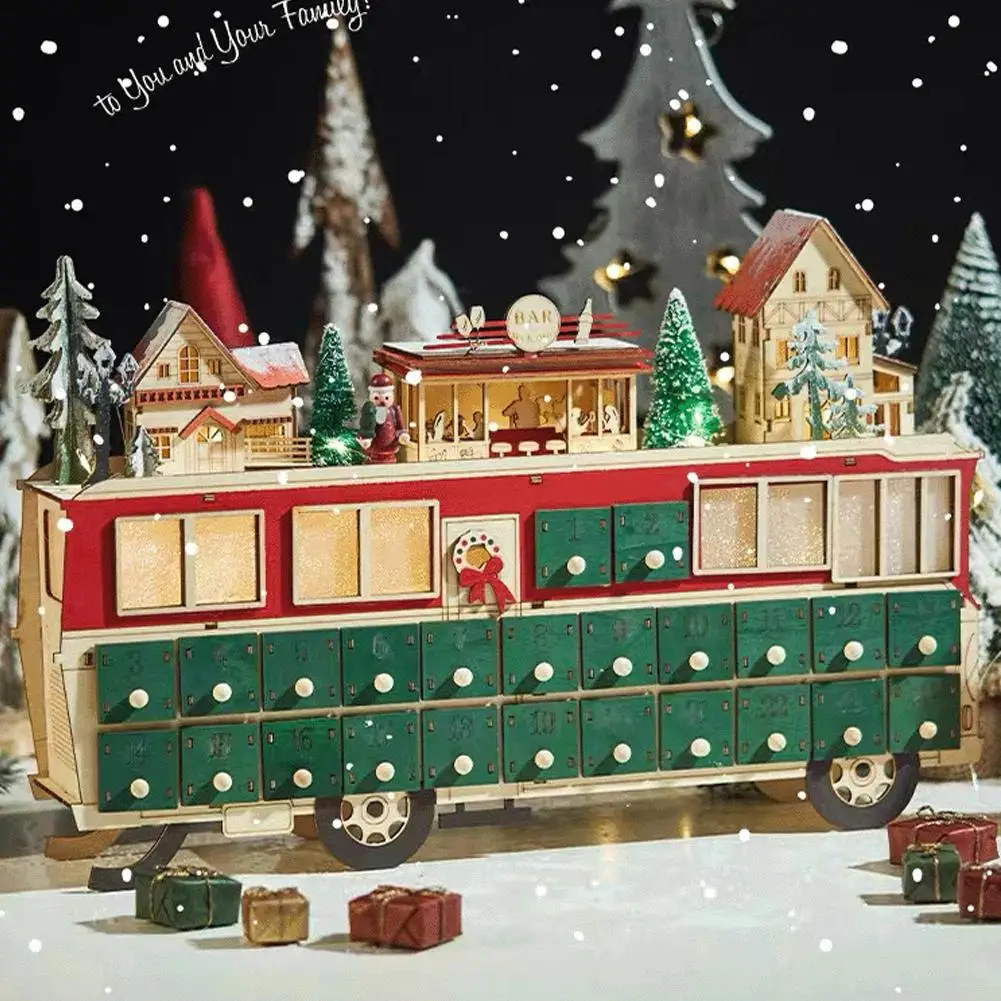 

Рождественское оформление, Рождество, календарь с обратным отсчетом 24 дюйма, деревянное украшение для дома, автобуса, атмосферное украшение X3U4