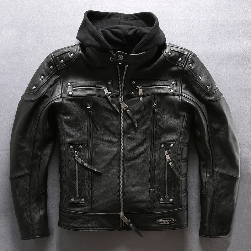 5 days arrival, Men's Genuine Leather Black Jacket Brand Designer Vintage Hooded Jacket Motorcycle Bicycle Rivet Coat
5 days arrival, Men's Genuine Leather Black Jacket Brand Designer Vintage Hooded Jacket Motorcycle Bicycle Rivet Coat