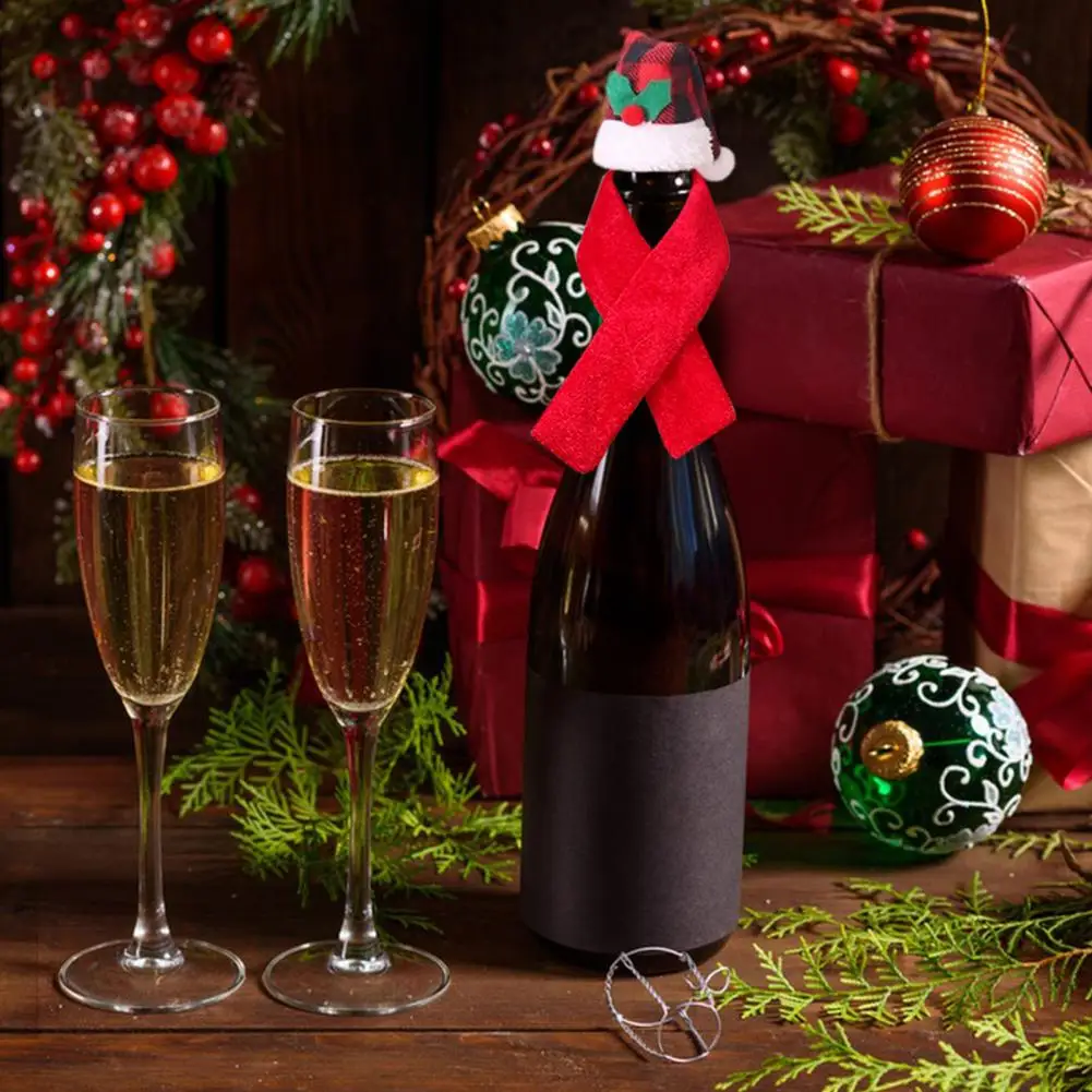 

Фланелевый чехол для винной бутылки, праздничное украшение для стола, клетчатый узор, чехол для винной бутылки, набор для рождественской вечеринки, Оформление интерьера