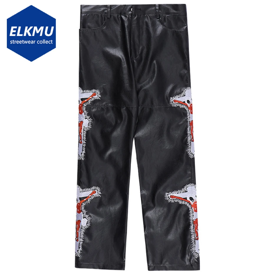 Leather Pants Man Embroidery Patchwork Loose Black Red Fashion Men's Pants Casual Baggy Trousers
Leather Pants Man Embroidery Patchwork Loose Black Red Fashion Men's Pants Casual Baggy Trousers