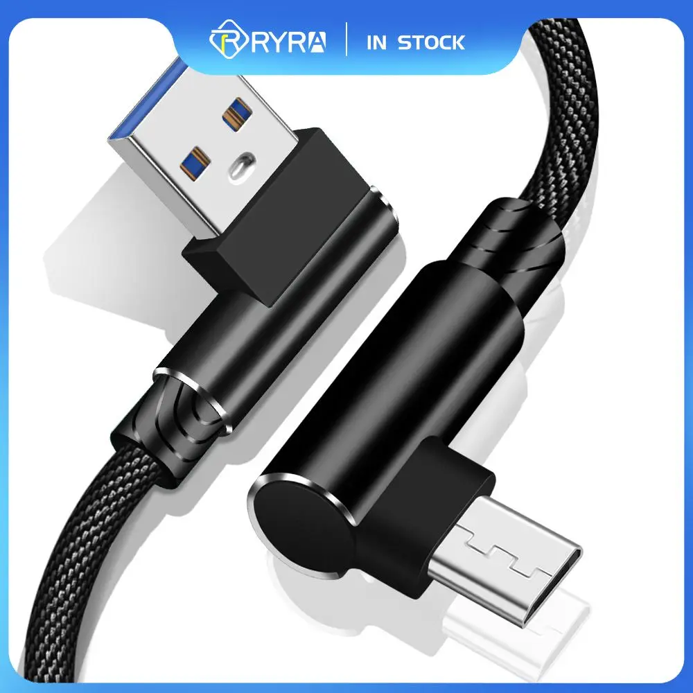 

RYRA Micro USB Cable Dual Elbow 90° Nylon Braided 1m 2m 3m Fast Charging Charger Data Cable For Samsung Xiaomi Redmi LG Microusb