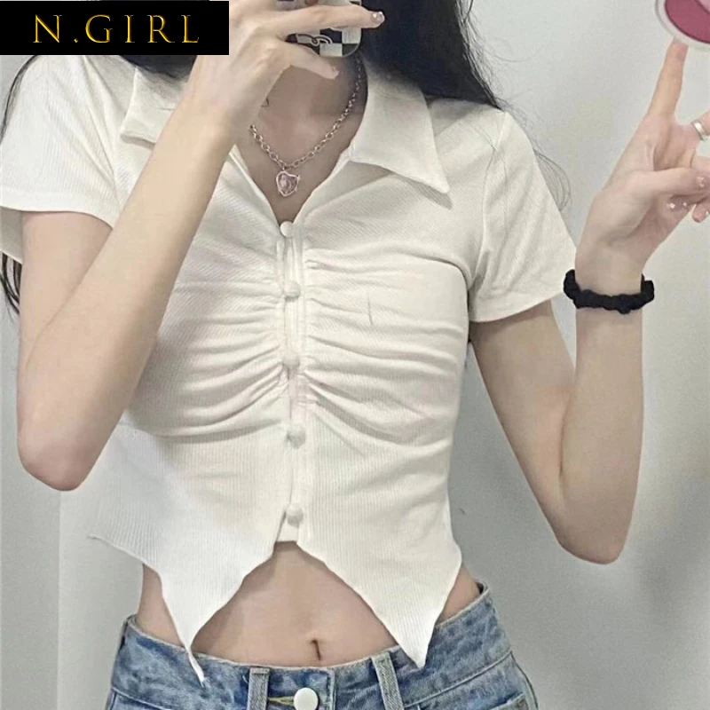 N GIRLS White T Shirts Summer Tunic Short Sleeve Woman Tshirt Y2k Irregular Folds Sexy Korean T-shirt Tees 2022 Shirts Women
N GIRLS White T Shirts Summer Tunic Short Sleeve Woman Tshirt Y2k Irregular Folds Sexy Korean T-shirt Tees 2022 Shirts Women