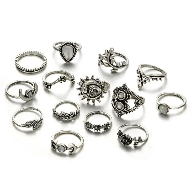 14pcs/Set Bohemian Finger Rings Set Vintage Punk Moon Star Flower Leaf Midi Ring Gift for Friend Birthday
14pcs/Set Bohemian Finger Rings Set Vintage Punk Moon Star Flower Leaf Midi Ring Gift for Friend Birthday