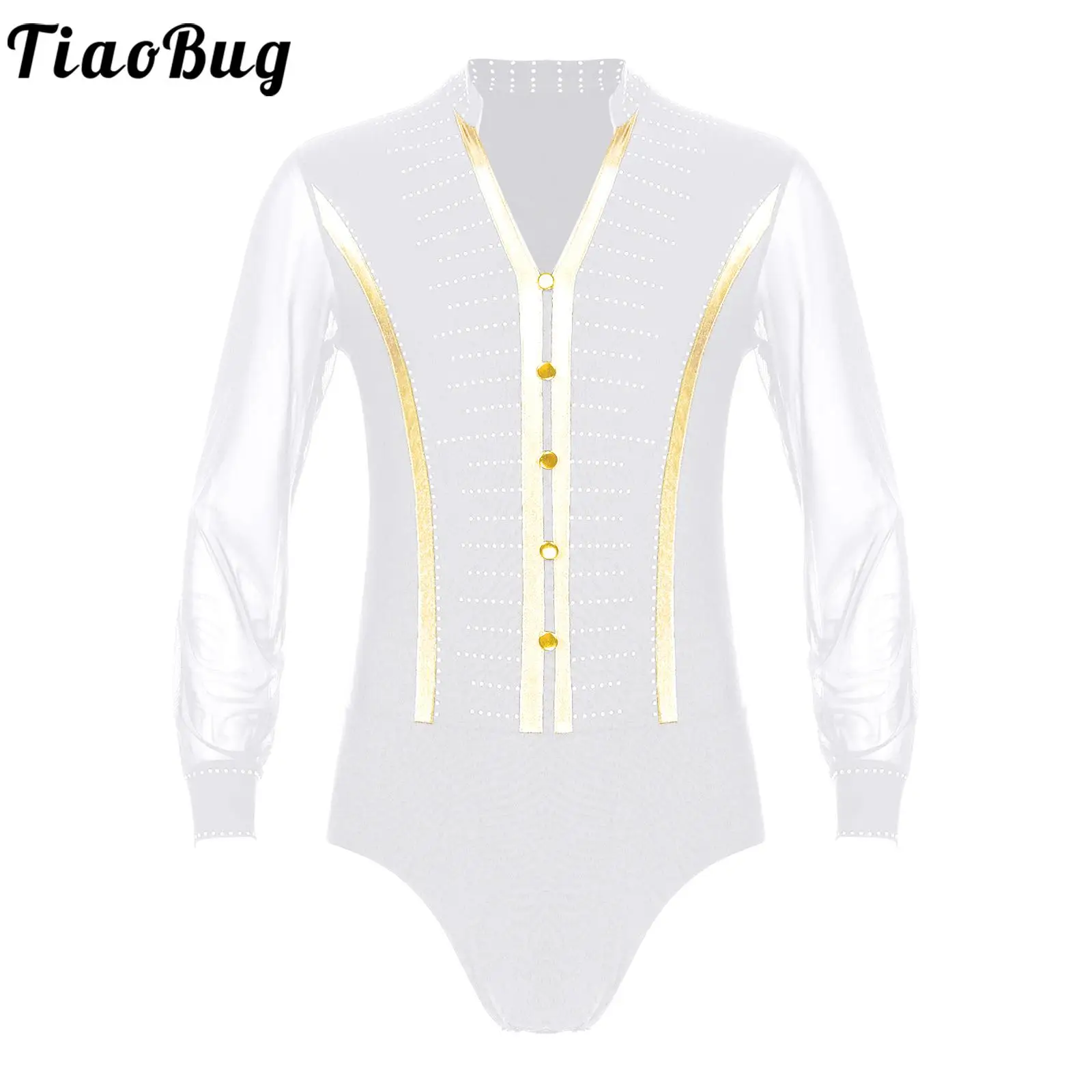 Mens Ballroom Samba Latin Dance Costume Sparkling Rhinestones Bodysuit V Neck Sheer Mesh Long Sleeve Leotard 
Mens Ballroom Samba Latin Dance Costume Sparkling Rhinestones Bodysuit V Neck Sheer Mesh Long Sleeve Leotard