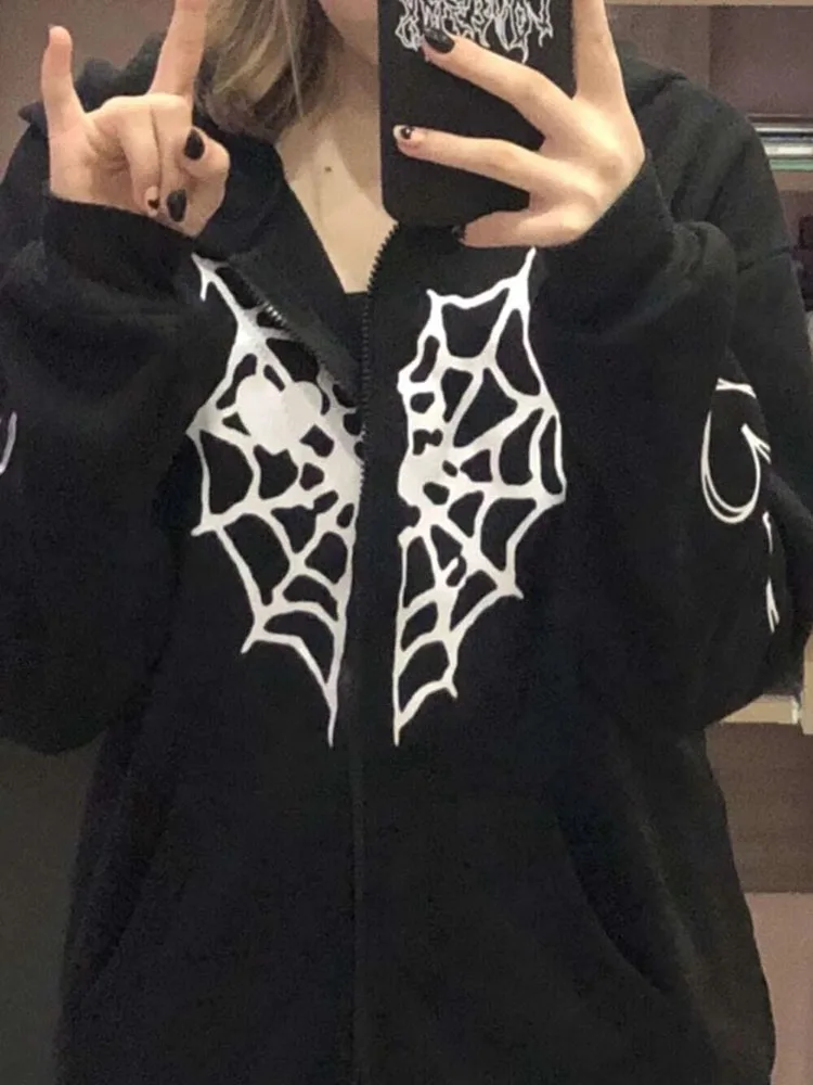 Autumn Y2K grunge Streetwear Oversized cobweb Goth Graphic heart print Zip Up Hoodies Retro 90s Woman sweatshirts Coat Hoodies
Autumn Y2K grunge Streetwear Oversized cobweb Goth Graphic heart print Zip Up Hoodies Retro 90s Woman sweatshirts Coat Hoodies