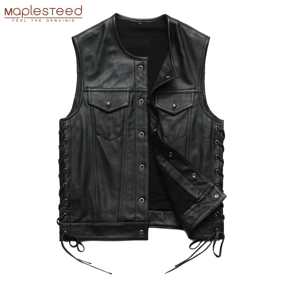 

Men Leather Vest 100% Cowhide Motorcycle Vest Biker Leather Vests Moto Leather Waistcoat Asian Size M-5XL M435