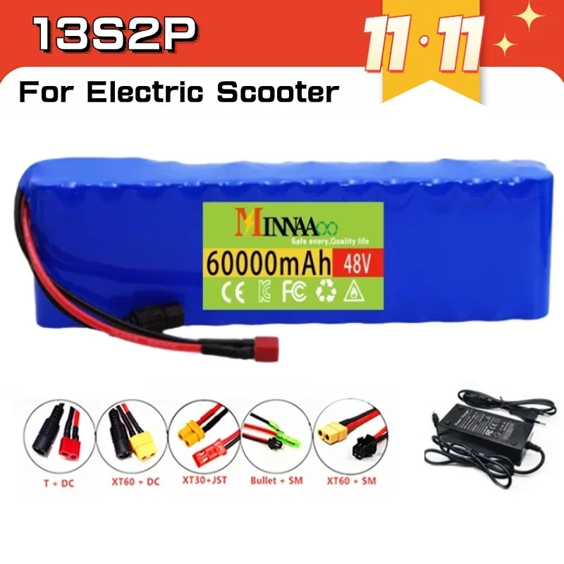 High Capacity 13S2P 48v 60Ah 18650 Li-ion Battery for Bafang Electric Bike Retrofit Kit 1000w 54.6V 2A Charger + XT60 Plug
High Capacity 13S2P 48v 60Ah 18650 Li-ion Battery for Bafang Electric Bike Retrofit Kit 1000w 54.6V 2A Charger + XT60 Plug