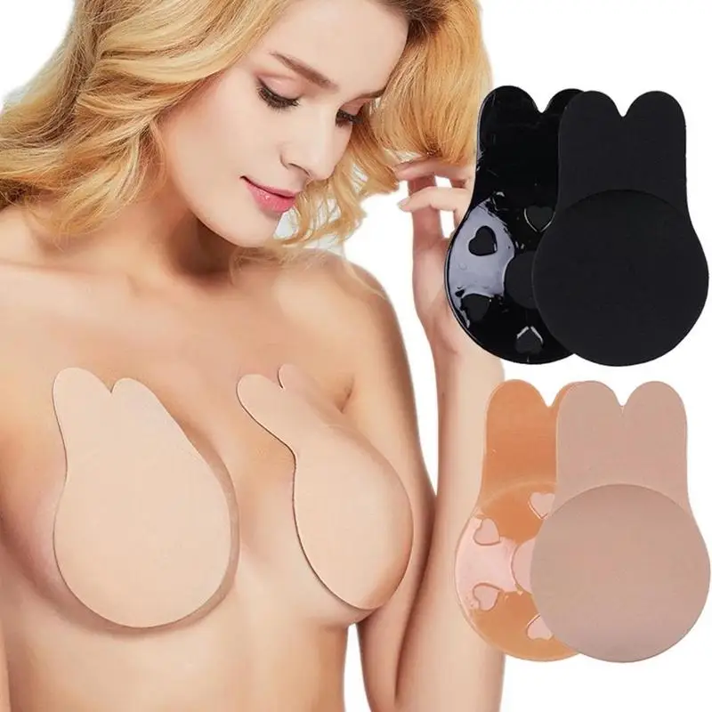 

Reusable Sticky Breast Lift Tape Rabbit Nipple Cover Bra Pads Women Push Up Bras Self Adhesive Silicone Strapless Invisible Bra