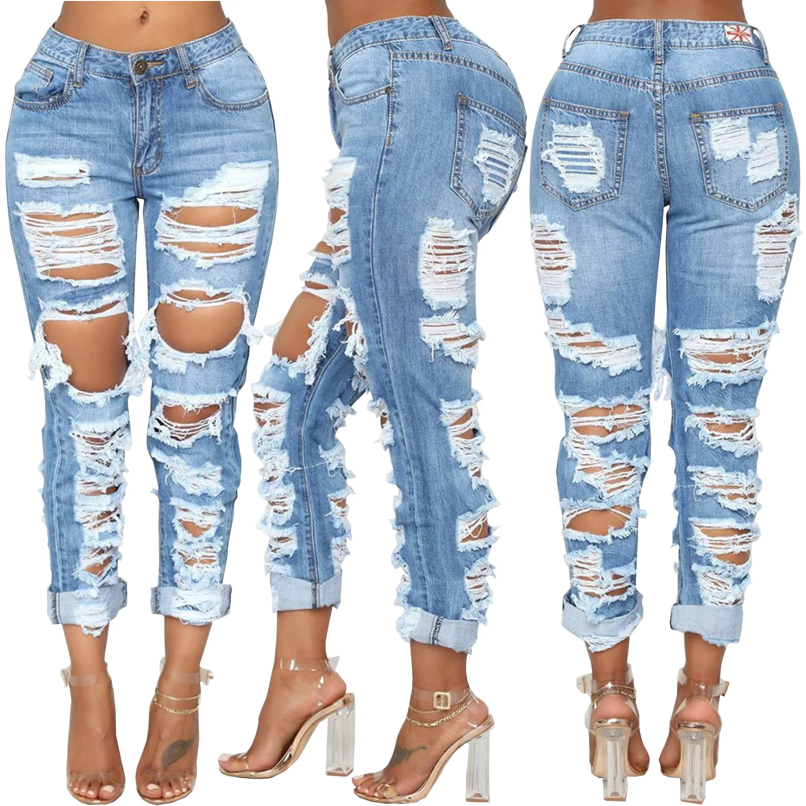 HSF2061 women's jeans fashion front and rear personality hole beggar version non-stretch jeans pencil pants
HSF2061 women's jeans fashion front and rear personality hole beggar version non-stretch jeans pencil pants