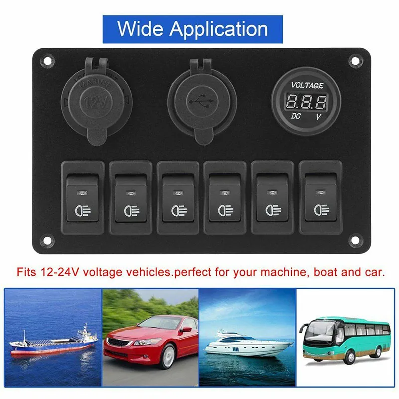 DC12V IP67 6 Gang Switch Panel For Car Boat Yacht Caravan Truck Waterproof Voltmeter Power Dual USB Socket Panel LED Backlight
DC12V IP67 6 Gang Switch Panel For Car Boat Yacht Caravan Truck Waterproof Voltmeter Power Dual USB Socket Panel LED Backlight
