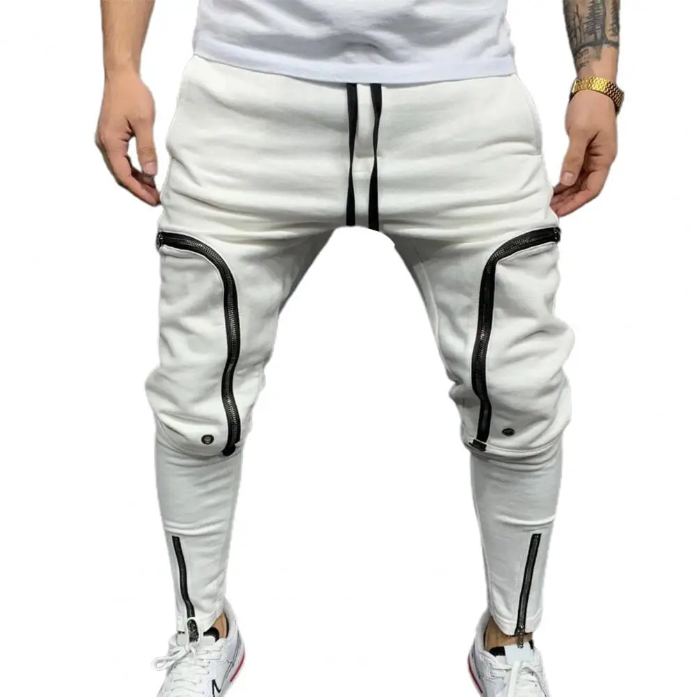 

Men Pants Multi Zippers Casual Comfortable Solid Color Elastic Waist Pants Jogger Trousers for Running