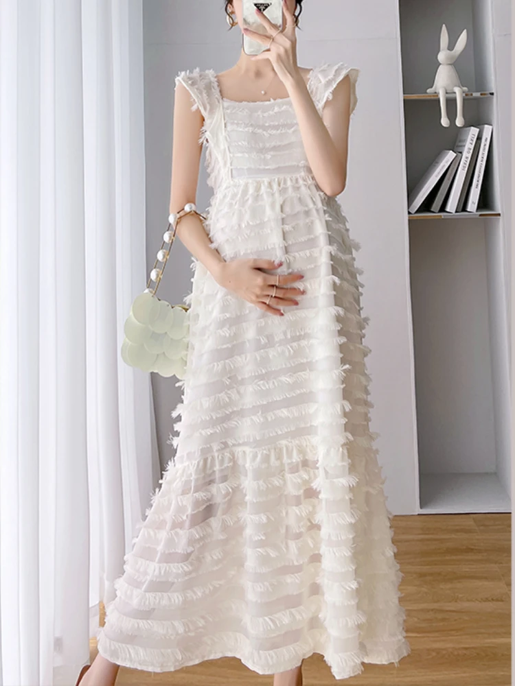 Summer Maternity Dresses Pleated Flutter Sleeve Elegant Style Pregnancy Clothes Short Tassel Solid Maternity Clothings
Summer Maternity Dresses Pleated Flutter Sleeve Elegant Style Pregnancy Clothes Short Tassel Solid Maternity Clothings
