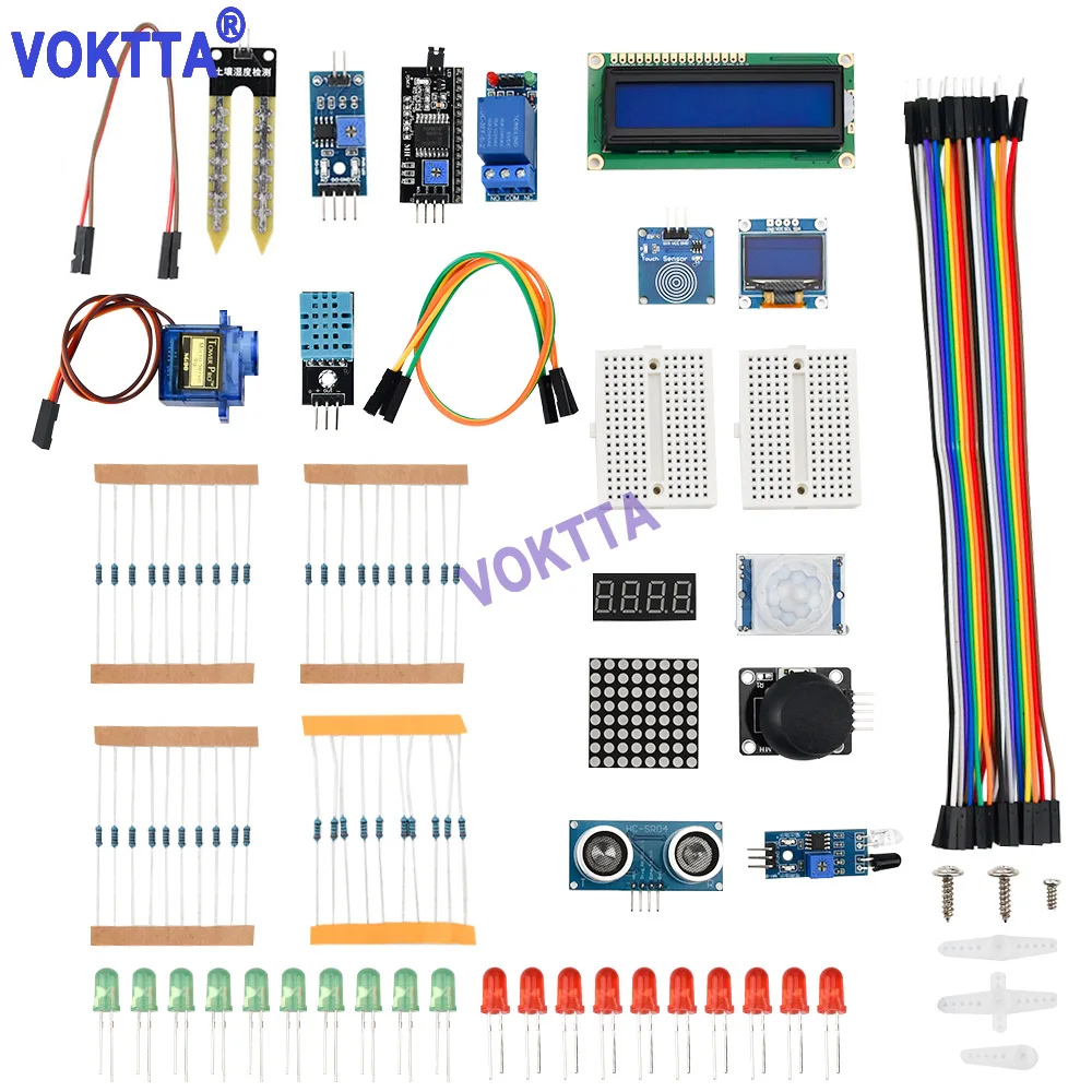 18Pcs Electronics Fun Kit with LCD Module breadboard LED Resistor Compatible with MEGA256 for Electronic Projects DIY
18Pcs Electronics Fun Kit with LCD Module breadboard LED Resistor Compatible with MEGA256 for Electronic Projects DIY