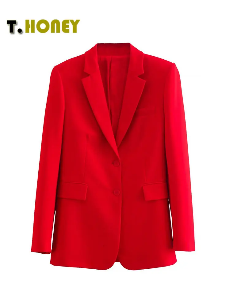TELLHONEY Women Fashion Notched Collar Single Breasted With Pockets Red Color Blazer Female Casual Long Sleeves Jacket Coats
TELLHONEY Women Fashion Notched Collar Single Breasted With Pockets Red Color Blazer Female Casual Long Sleeves Jacket Coats