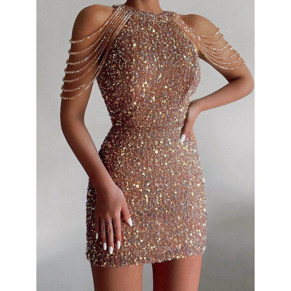 Women's Party Ball Beaded Sequins Sweet Sleeveless Halter Mini Dress Femme Sexy & Club Tassel Bodycon Short Dress Evening Gowns
Women's Party Ball Beaded Sequins Sweet Sleeveless Halter Mini Dress Femme Sexy & Club Tassel Bodycon Short Dress Evening Gowns