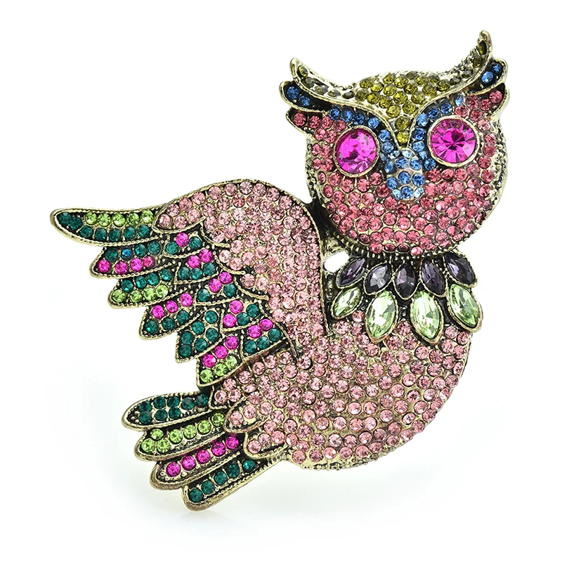 

Wuli&baby Luxury Flying Owl Brooches For Women Shining Rhinestone Beauty Bird Animal Office Party Brooch Pins Gifts