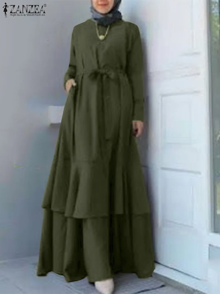 

2023 ZANZEA Isamic Maxi Hijab Dress Muslim Fashion Abayas For Women Long Sleeve Sundress Turkey Abaya Eid Mubarek Dubai Vestido