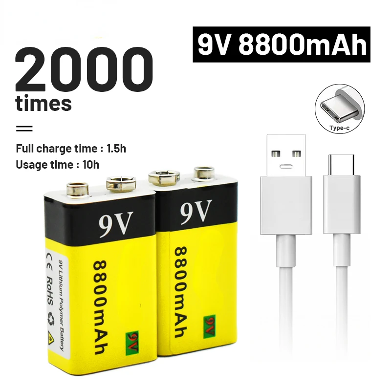 2022 9V 8800mAh li-ion Rechargeable battery Micro USB Batteries 9 v lithium for Multimeter Microphone Toy Remote Control KTV use 
2022 9V 8800mAh li-ion Rechargeable battery Micro USB Batteries 9 v lithium for Multimeter Microphone Toy Remote Control KTV use