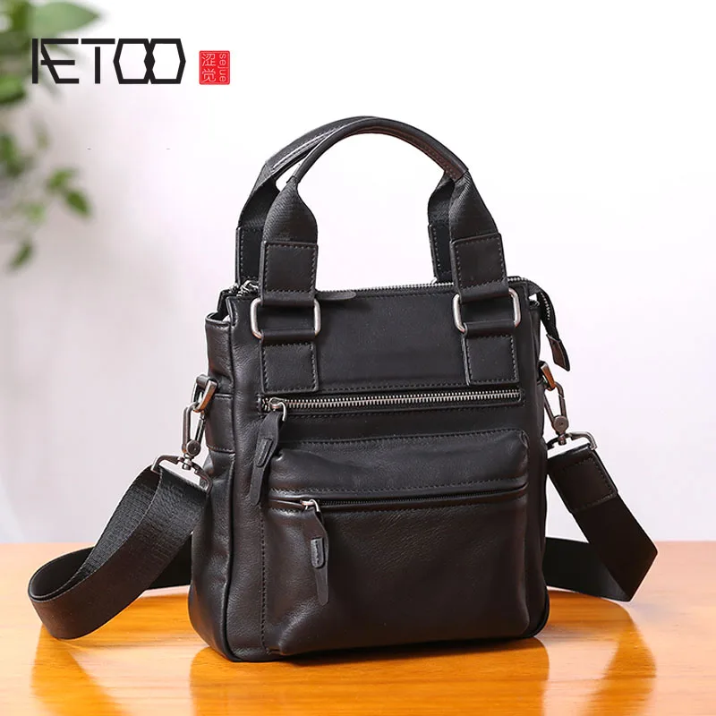 

AETOO Small handbag men's leather vertical business casual shoulder diagonal cross-body leather men's bag