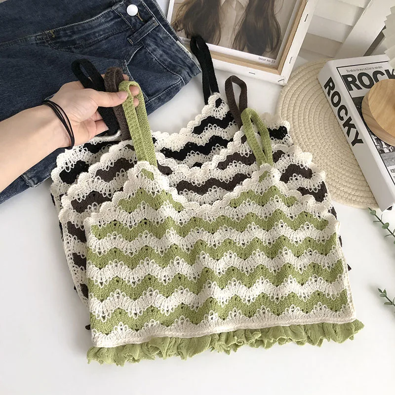 Knitted Women Camisole Summer Lace Crop Top Woman Stitching Colors O Neck Vest Basic Striped Sleeveless Tank Tops Dropshipping
Knitted Women Camisole Summer Lace Crop Top Woman Stitching Colors O Neck Vest Basic Striped Sleeveless Tank Tops Dropshipping