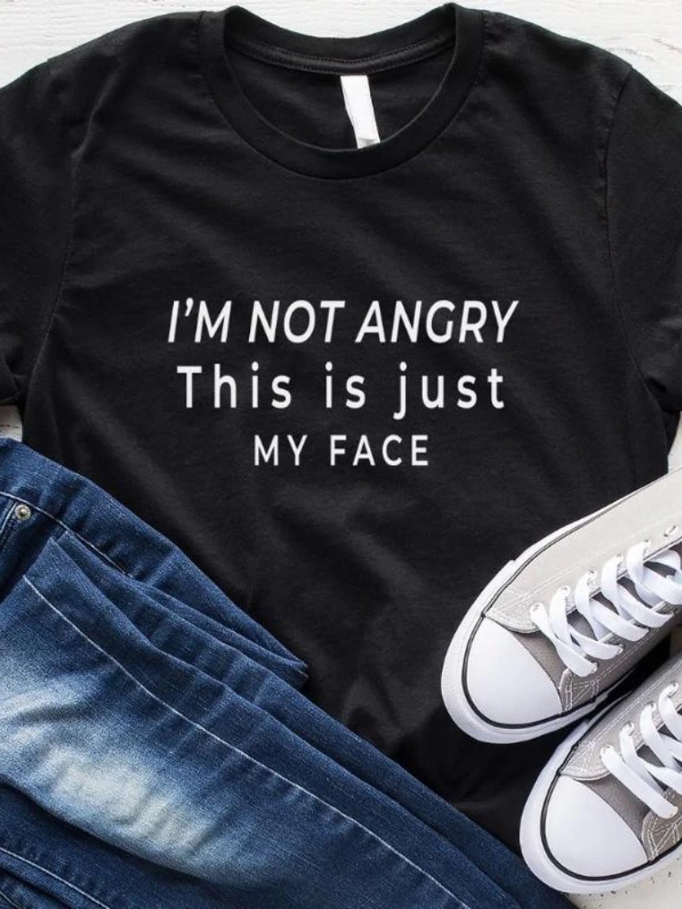 Женская футболка с коротким рукавом и круглым вырезом свободная надписью I'm Not