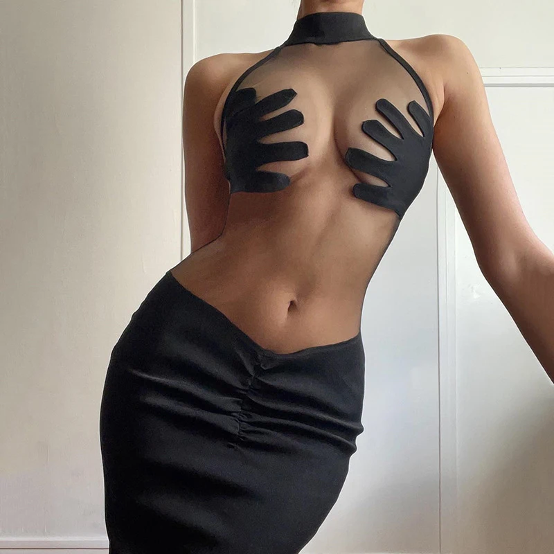 Hipster Fashion Hand Protect Chest Shape Sheer Mesh Patchwork Round Neck Feminine Sexy Bodycon Mini Bandage Dresses Club Outfits
Hipster Fashion Hand Protect Chest Shape Sheer Mesh Patchwork Round Neck Feminine Sexy Bodycon Mini Bandage Dresses Club Outfits