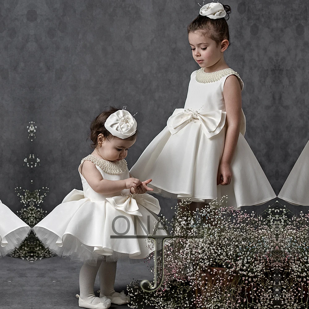 

JONANY Princess Flower Girl Dress Pearls Aline Customised Party Prom Pageant Vestido Little Girl First Communion Ceremony