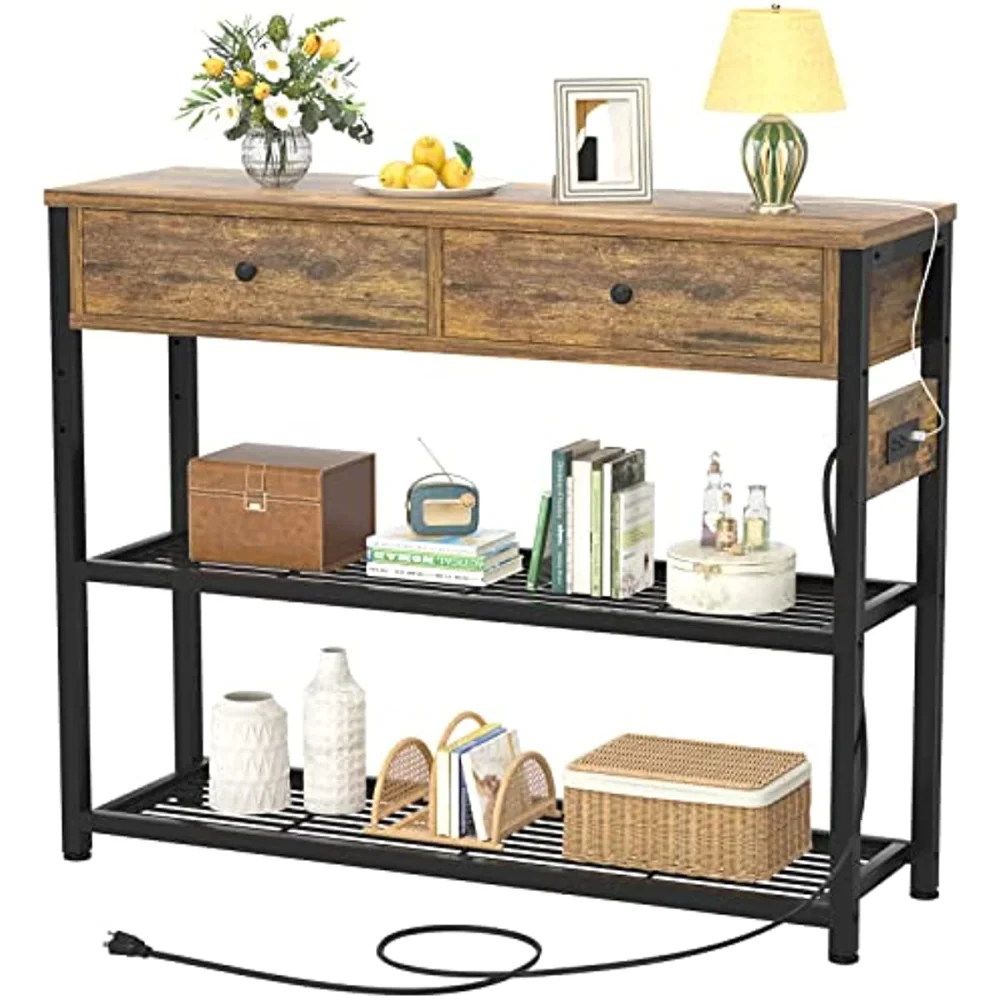 Entryway Table with Outlets and USB Ports, Console Table with 2 Drawers, Small Sofa Table with Storage Shelves for Living Room
Entryway Table with Outlets and USB Ports, Console Table with 2 Drawers, Small Sofa Table with Storage Shelves for Living Room