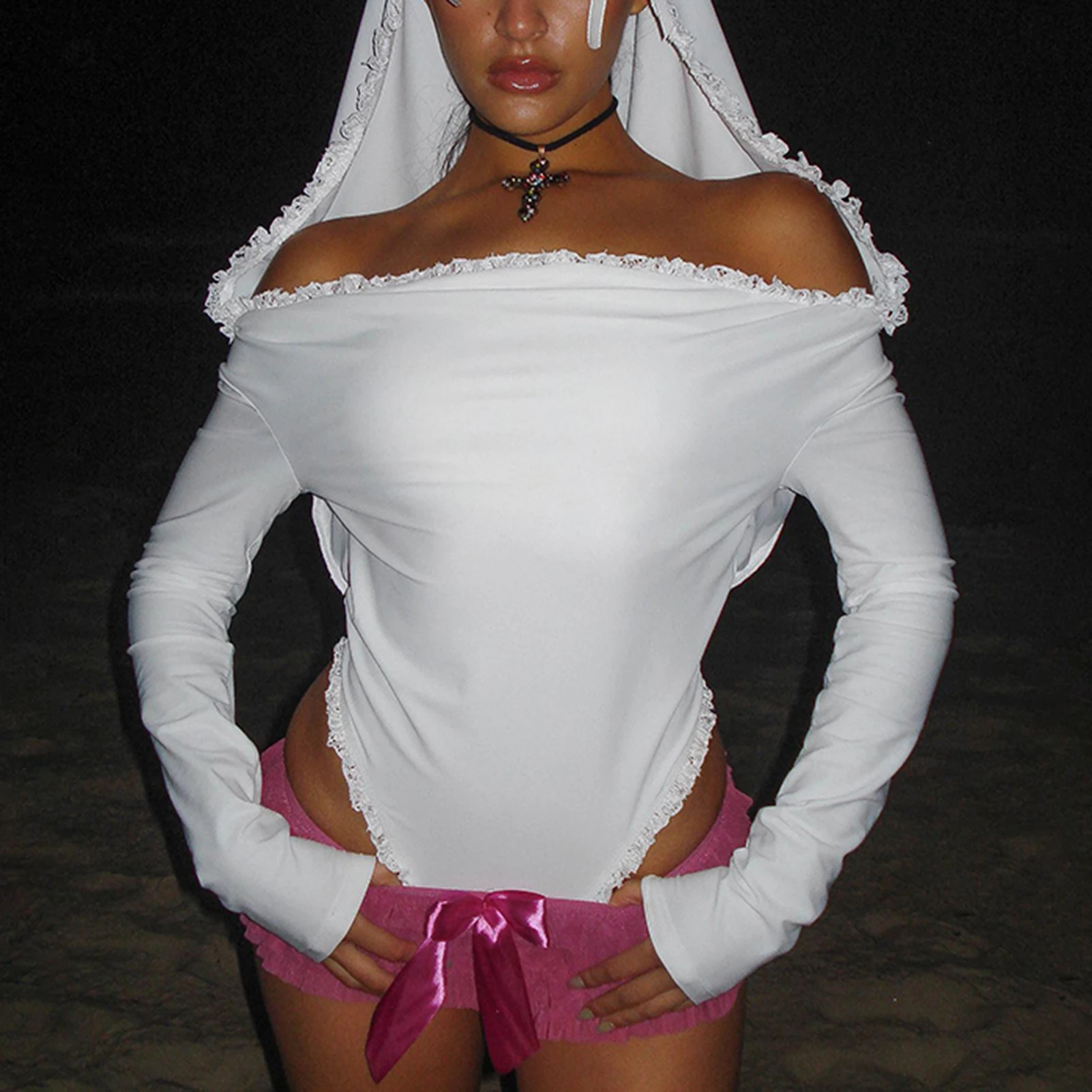 Women Summer Rompers Solid Color Ladies Long Sleeve Rompers Off Shoulder Vintage Sexy Style Button Closure Vacation Outfit 
Women Summer Rompers Solid Color Ladies Long Sleeve Rompers Off Shoulder Vintage Sexy Style Button Closure Vacation Outfit