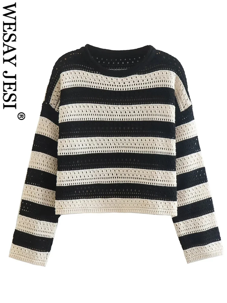 WESAY JESI 2022 Women's O Neck Long Sleeve Pullover Sweet Fashion Striped Crop Pointelle Knit Sweater Vintage Female Top Mujer
WESAY JESI 2022 Women's O Neck Long Sleeve Pullover Sweet Fashion Striped Crop Pointelle Knit Sweater Vintage Female Top Mujer