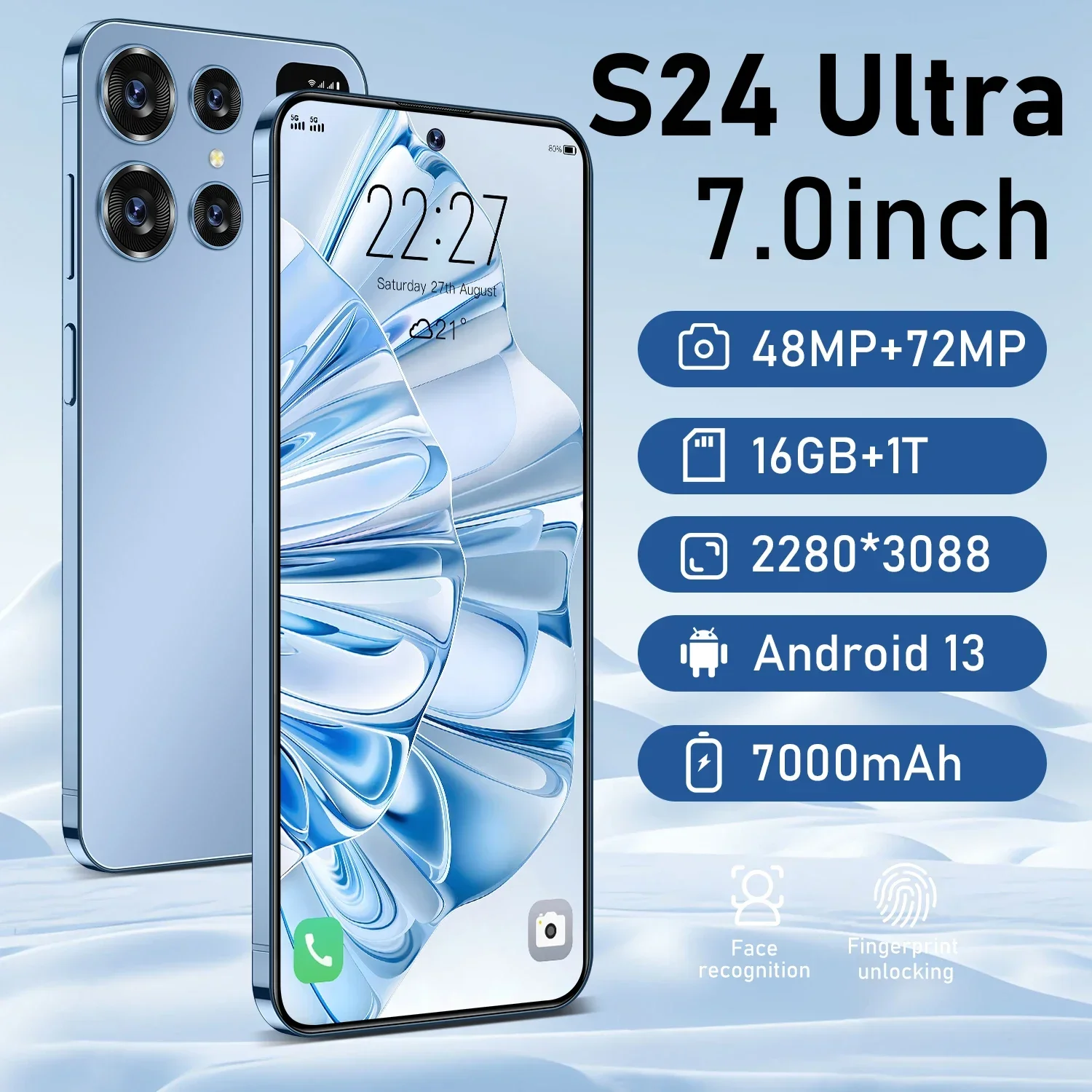 Global Version S24 Ultra 16G+1TB 7.0inch Android phone 48MP+72MP 7000mAh 5G phone Network Dual Sim 10 core Unlocking machine
Global Version S24 Ultra 16G+1TB 7.0inch Android phone 48MP+72MP 7000mAh 5G phone Network Dual Sim 10 core Unlocking machine