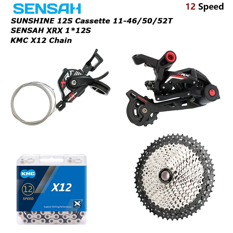SENSAH XRX 1x12 Speed Bicycle Groupset XRX12 Shifter Rear Derailleur KMC X12 Chain 11-46T/50T/52T Cassette Sprocket for MTB Kits
SENSAH XRX 1x12 Speed Bicycle Groupset XRX12 Shifter Rear Derailleur KMC X12 Chain 11-46T/50T/52T Cassette Sprocket for MTB Kits