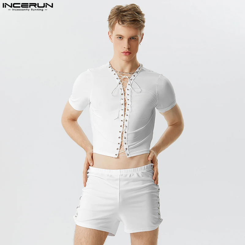 INCERUN New Men Strap Cropped Tight Short Sleeve Tops Shorts Casual Streetwear Male Two Piece Sets S-5XL Sexy Fashion Style Sets 
INCERUN New Men Strap Cropped Tight Short Sleeve Tops Shorts Casual Streetwear Male Two Piece Sets S-5XL Sexy Fashion Style Sets
