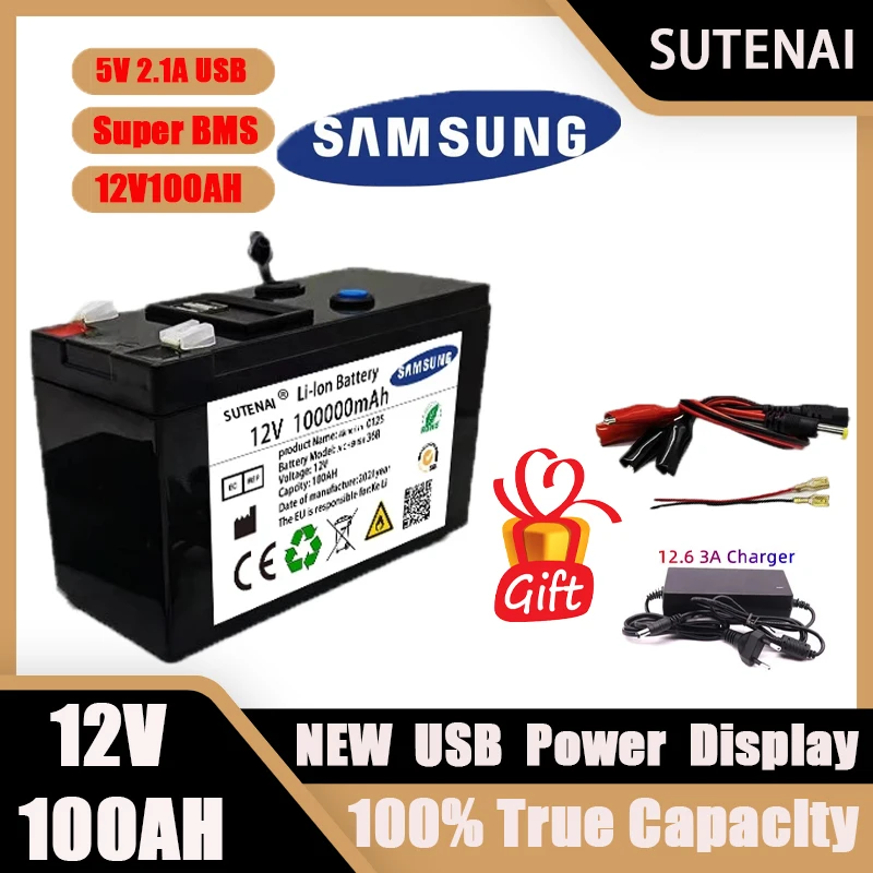 New 12V 120000MAh Portable And Rechargeable 18650 Battery Built-In 5V 2.1A USB Power Display Charging Port With + 12.6V Charger
New 12V 120000MAh Portable And Rechargeable 18650 Battery Built-In 5V 2.1A USB Power Display Charging Port With + 12.6V Charger